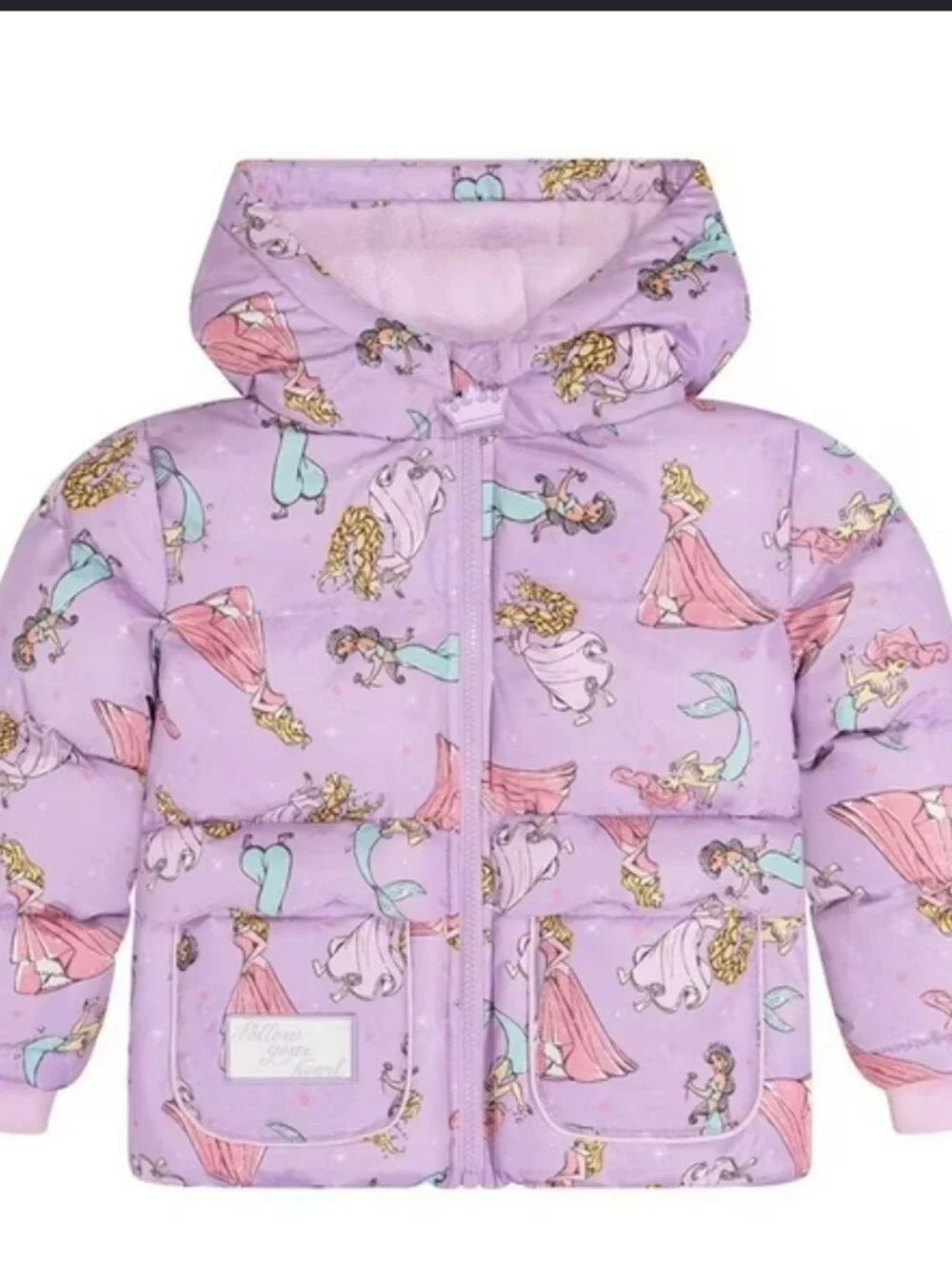Disney Toddler Girls' Purple Princess Print Puffer Jacket